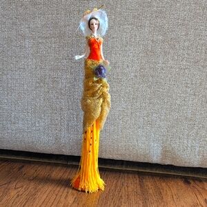 Vintage Fringe Flapper Doll W Gold Lame
